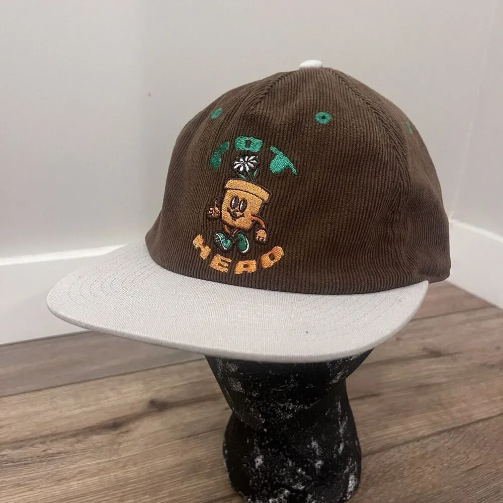 Vennice Pot Head Brown Corduroy Snapback Hat Cap Skater Grunge Embroidered